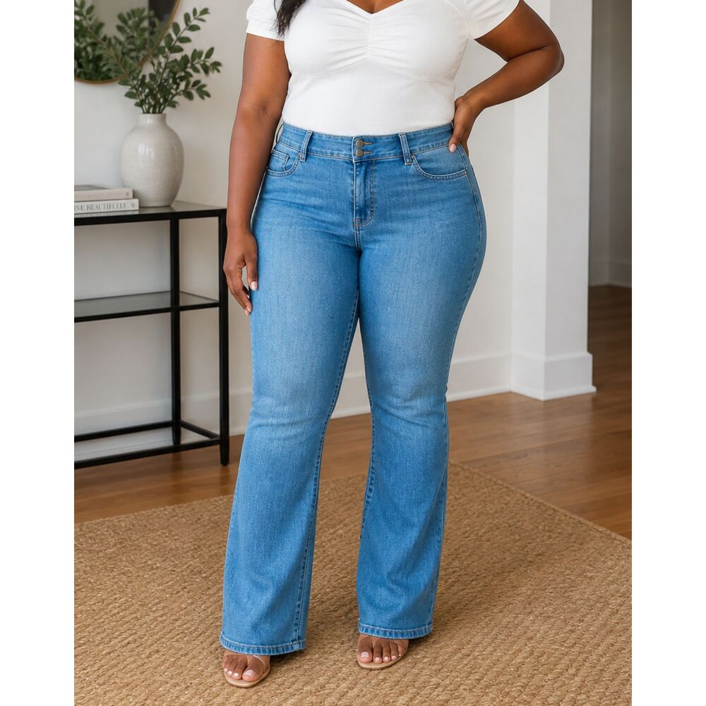 DG2 Diane Gilman Bootcut Sz 16 Women's Solid Mid Rise Medium Wash Stretch Jeans